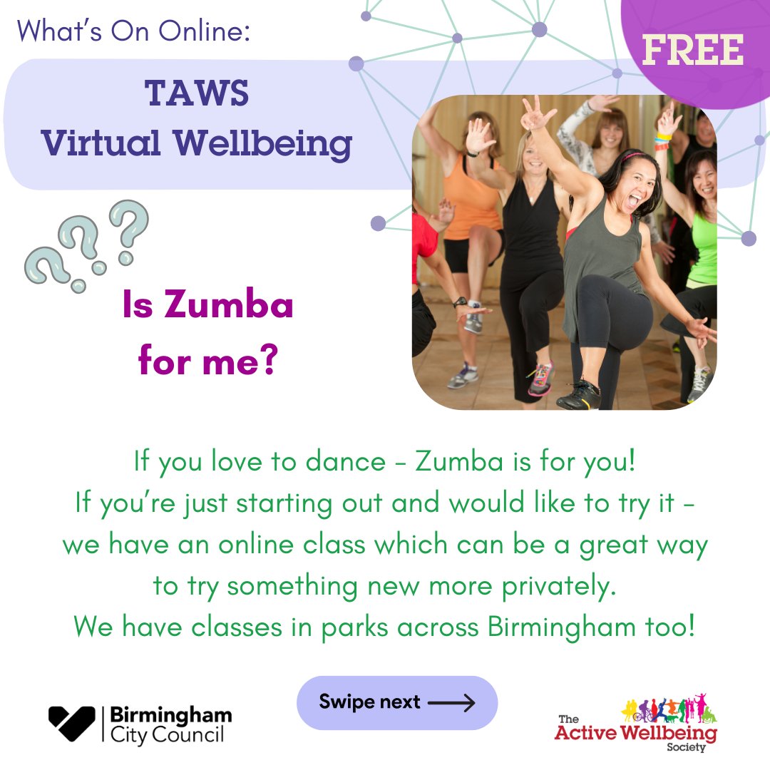 💃 Join our FREE #Zumba class every Thursday evening online. 😁 It's a great way to get active with a brilliant instructor who comes straight to you, wherever you are! 📲 For more info and how to join sign up for our #VirtualCommunity newsletter: eepurl.com/iEbotQ