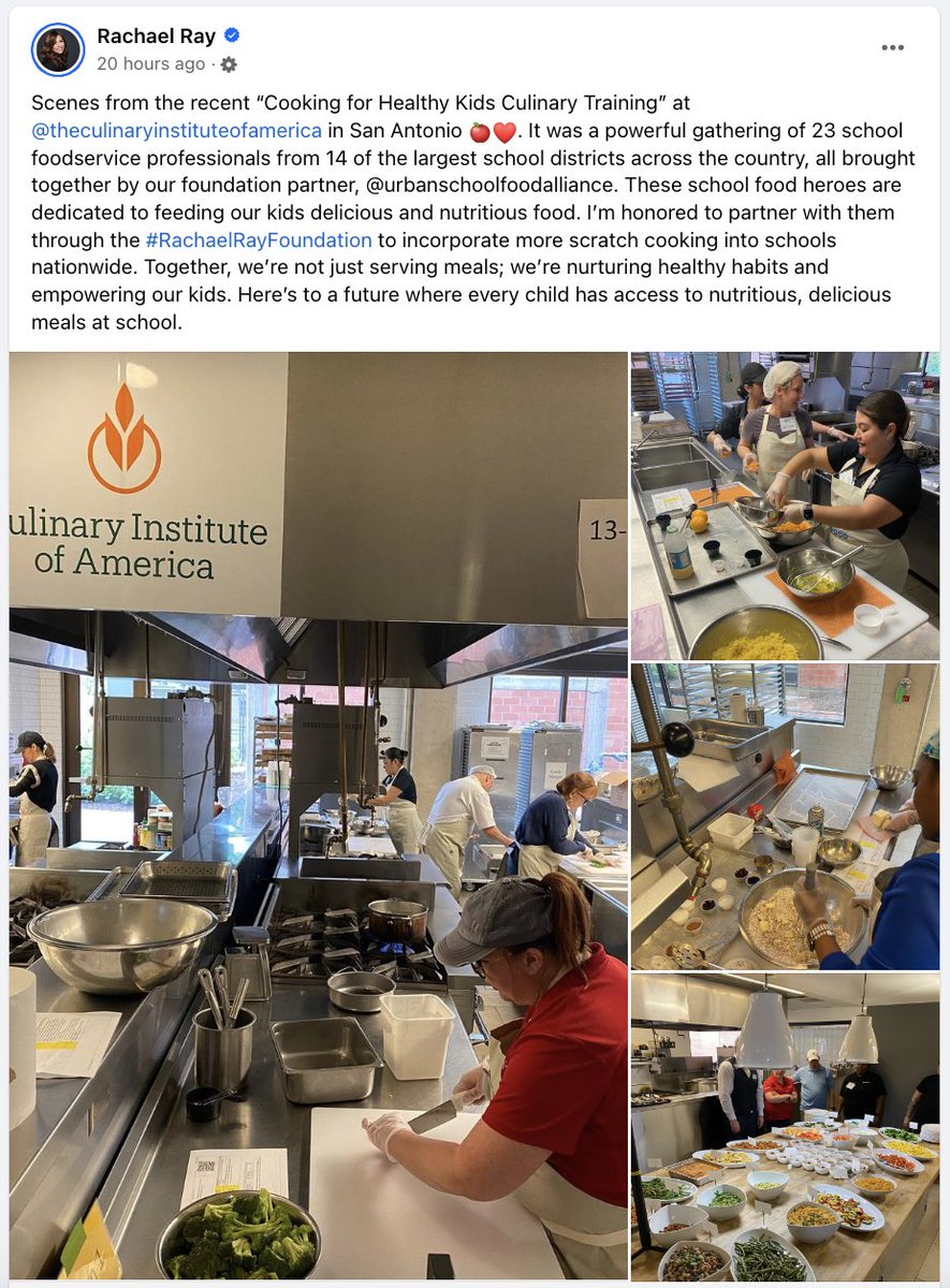The Urban School Food Alliance is so grateful to @rachaelray for the continued partnership + support of #SchoolMeals! We were excited to have Andrew 'Kappy' Kaplan join our recent @CIACulinary training alongside school nutrition professionals from our member districts. Thank you!