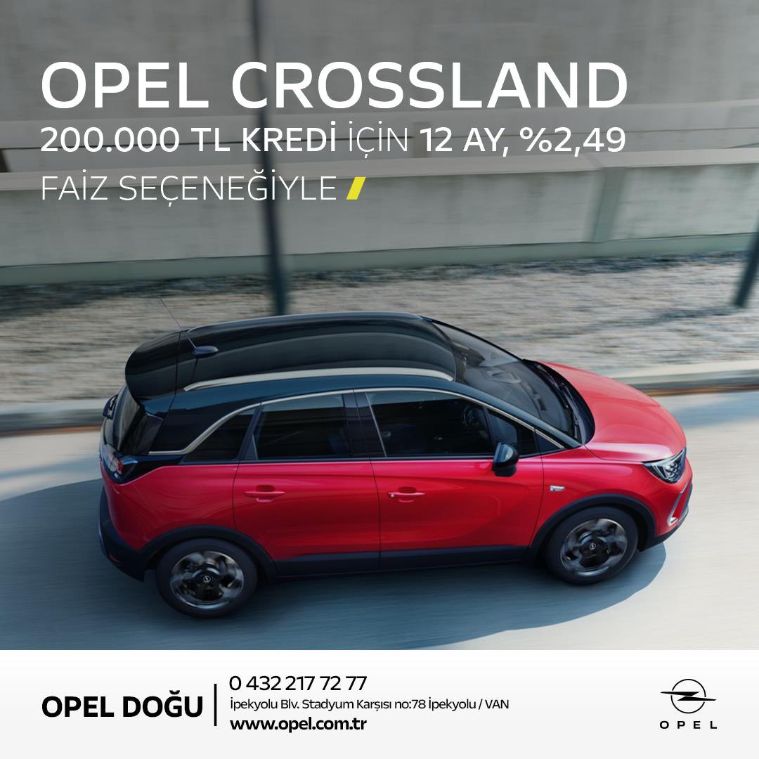 Yolculuğa yeni bir başlangıç yapmaya ne dersiniz? Opel Crossland, şimdi 200.000 TL kredi için 12 ay %2,49 faiz oranıyla sizleri bekliyor. #OpelDoğu #OpelVan #Opel #Crossland #Fırsat #YolculukBaşlasın