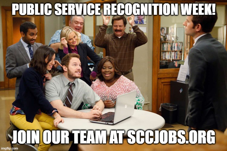 We’re cheering on the 23,000+ County staff for Public Service Recognition Week! We recognize the people who dedicate their careers to helping others and benefiting our community. If you would like to join our awesome team, browse current openings at sccjobs.org.
