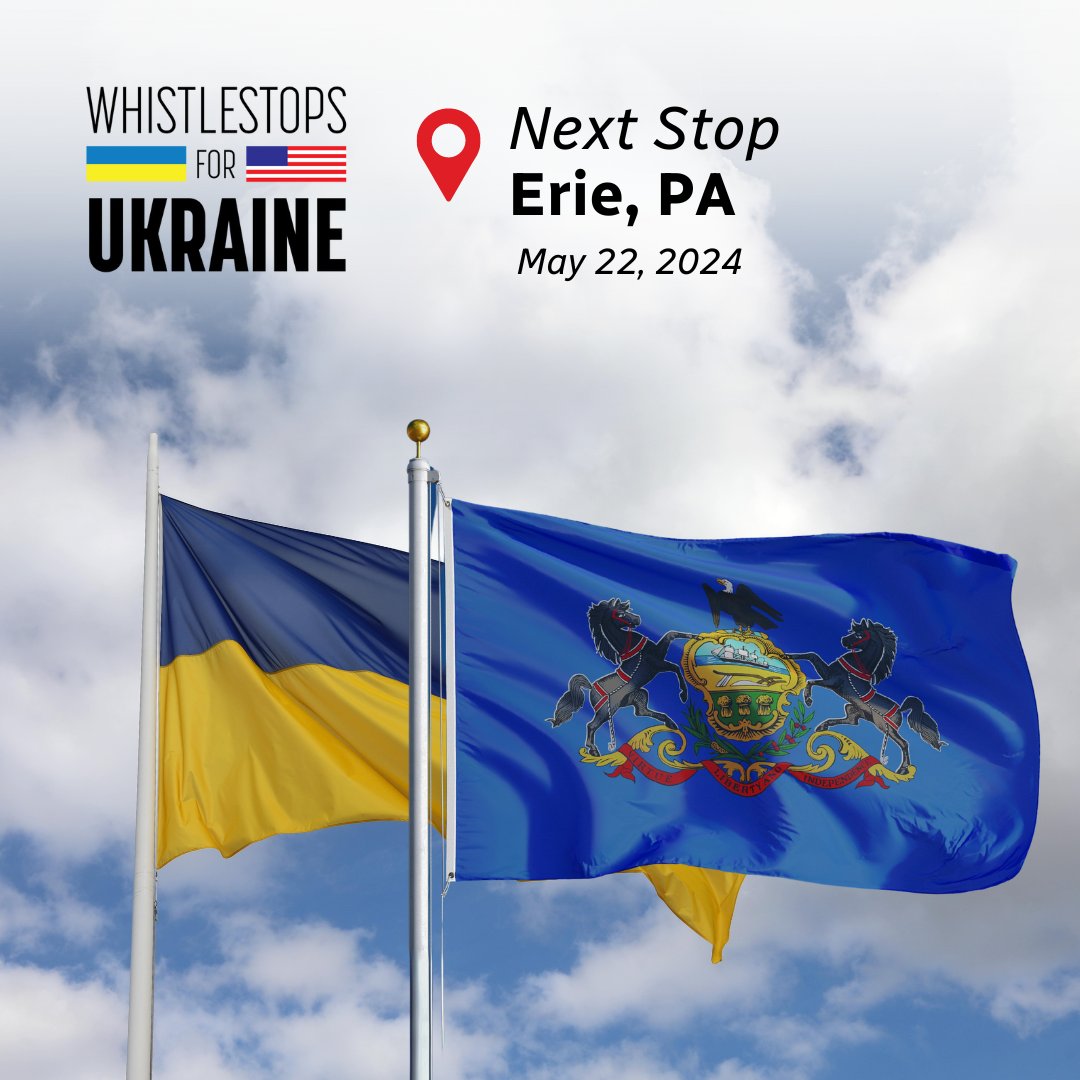 🚂 We're hitting the road for 🇺🇦 on 5/22 for the 3rd stop of our #Whistlestops4UKR tour: Erie, PA. 🔗 Learn more on our website and follow along on our social channels: bit.ly/497kOwq