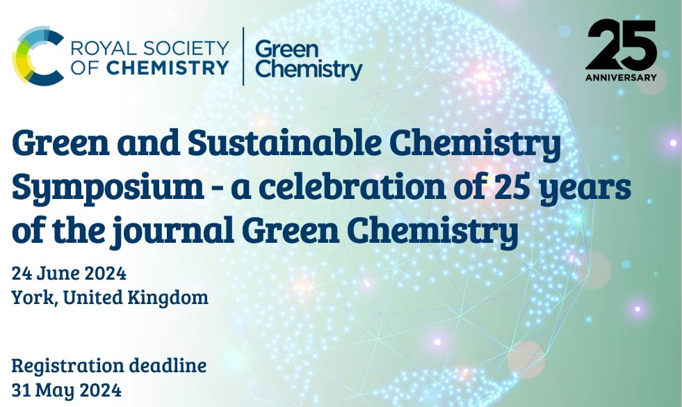 Join @HelenSneddonUoY and @mirsten at @UniOfYork on the 'Green and Sustainable Chemistry Symposium - a celebration of 25 years of the journal Green Chemistry' 🎉 🗓24 June 2024 09:30-18:00 🌍York, UK More info 🔗rsc.org/events/detail/… @GreenChemYork @ChemistryatYork