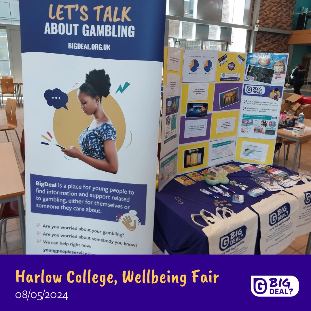 Today we were at a Wellbeing Fair in Harlow College and engaged with students to discuss how to recognise the signs of gambling. 👉If you are a professional working with young people aged 11-19 and would like to arrange a workshop for young people, contact hello@bigdeal.org.uk