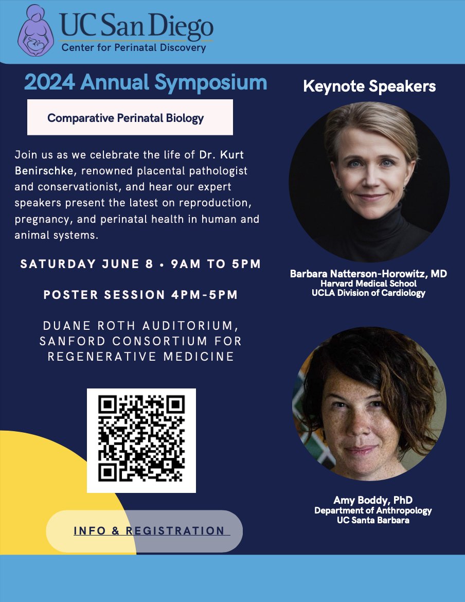 We are pleased to announce our 5th Annual Symposium on Comparative Perinatal Biology. Featuring keynotes by <a href="/BNHorowitzMD/">Barbara Natterson-Horowitz, MD</a> and <a href="/amy_boddy/">Amy Boddy</a>.
Registration is open now! perinataldiscovery.ucsd.edu/2024-symposium…