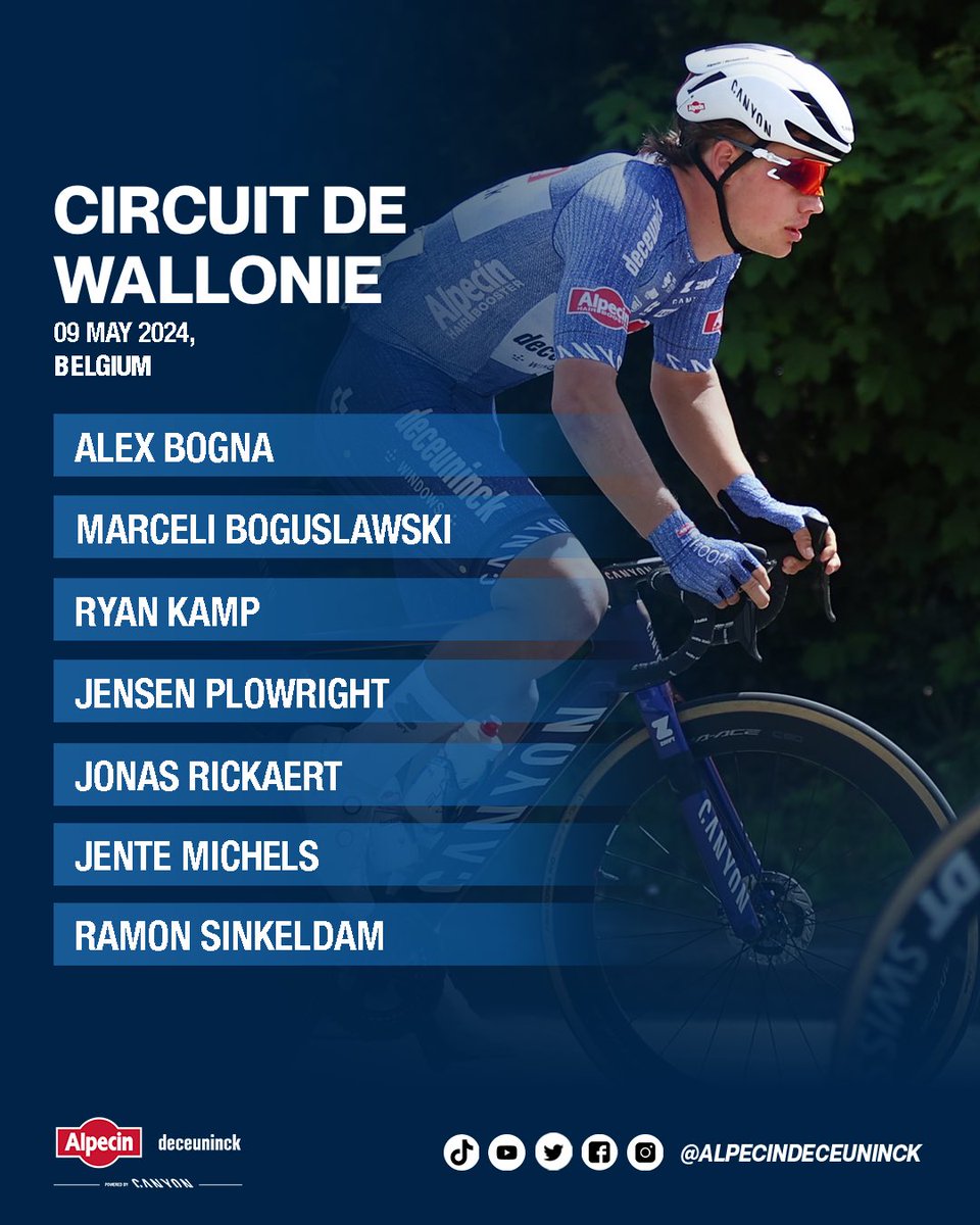 Tomorrow in Charleroi we will be at the start of @CircuitWallonie, a Belgian 1.1 race. Here's our lineup. Good luck guys! 🤞 #alpecindeceuninck