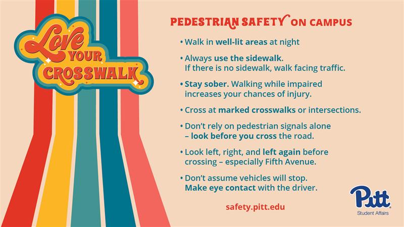 Don't forget to follow pedestrian safety on campus! When traveling around campus, make sure to stay sober, as walking while impaired can increase your chances of injury. Visit safety.pitt.edu for more information! #PittNow