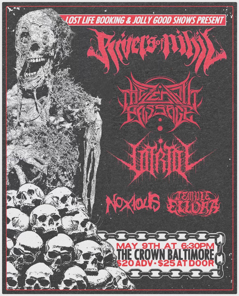 See you in #Baltimore tomorrow night for @myvitriol @riversofnihil & #TheZenithPassage at The Crown! @Skateboardmkt @Metalcontraband @ITHERETWEETER1 @BangersP @Count_Vlad_999 @6969nyc @DiscosDeath @centurymedia @UniqueHiFi @farmacyde @DeathMetalMum @RingoinCanfield