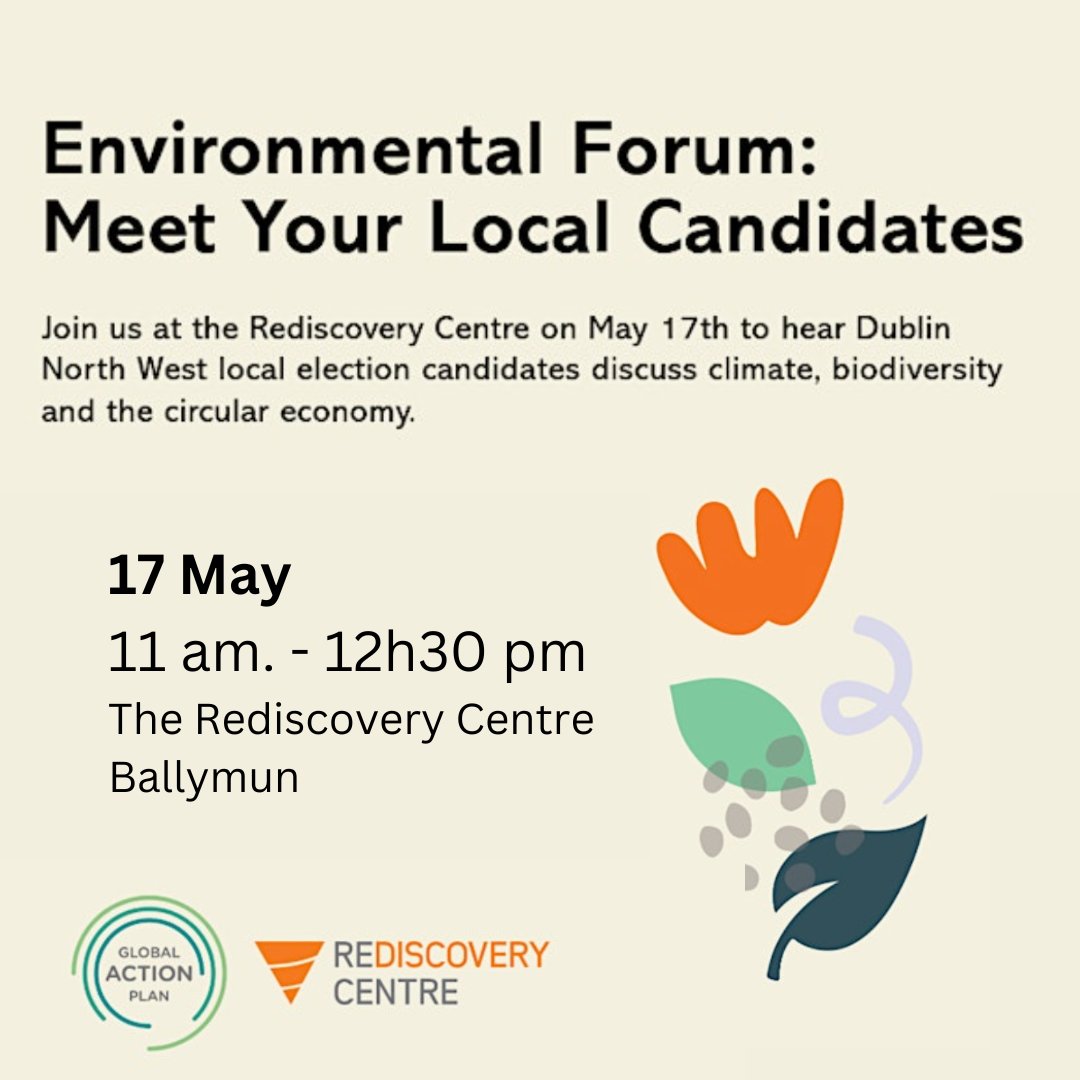 Join us on 17 May to hear local election candidates for #Ballymun and #Finglas discuss the environment, climate change, biodiversity and the circular economy. Moderated by @KOSullivanIT, Environment and Science Editor at the Irish Times. Register via eventbrite.ie/e/environmenta…