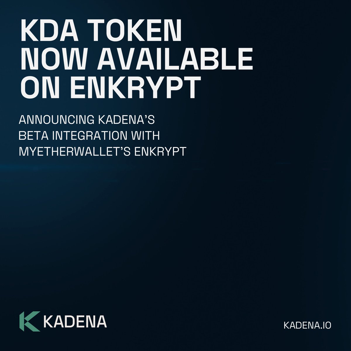 kadena_io's tweet photo. We're excited to announce our beta integration with @myetherwallet’s @enkrypt wallet — a major step towards $KDA accessibility in the broader Web3 ecosystem!

You can now create &amp; manage Kadena accounts on Enkrypt to deposit, buy &amp; send $KDA alongside your other crypto assets. https://t.co/EK4JBfMtle