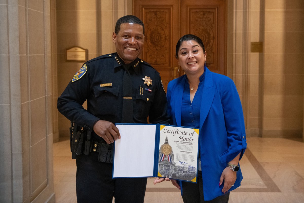 Honored to be recognized by Supervisor @RafaelMandelman and @sfbos for our department's success in implementing 21st Century Police Reforms. Our drive to better serve San Francisco is constant and I'm proud of the work our members have accomplished.