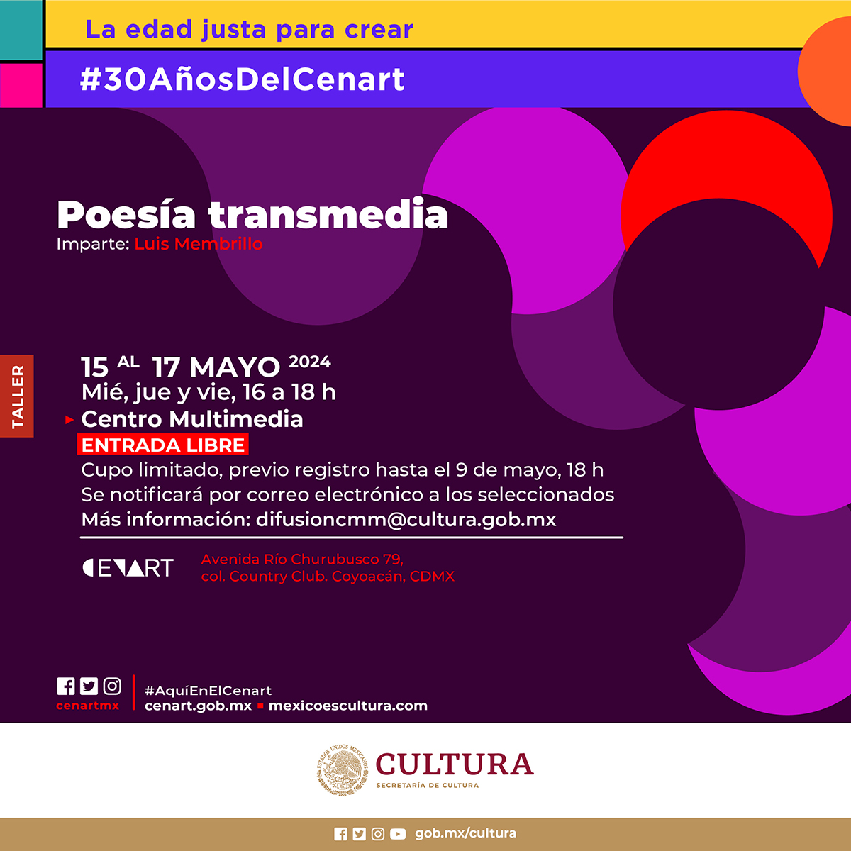 🗣 ¡No te quedes fuera del taller de poesía transmedia! 📌 Se llevará a cabo del 15 al 17 de mayo de 16 a 18 h. Registro: forms.gle/wLh39mSfo1CGR2…