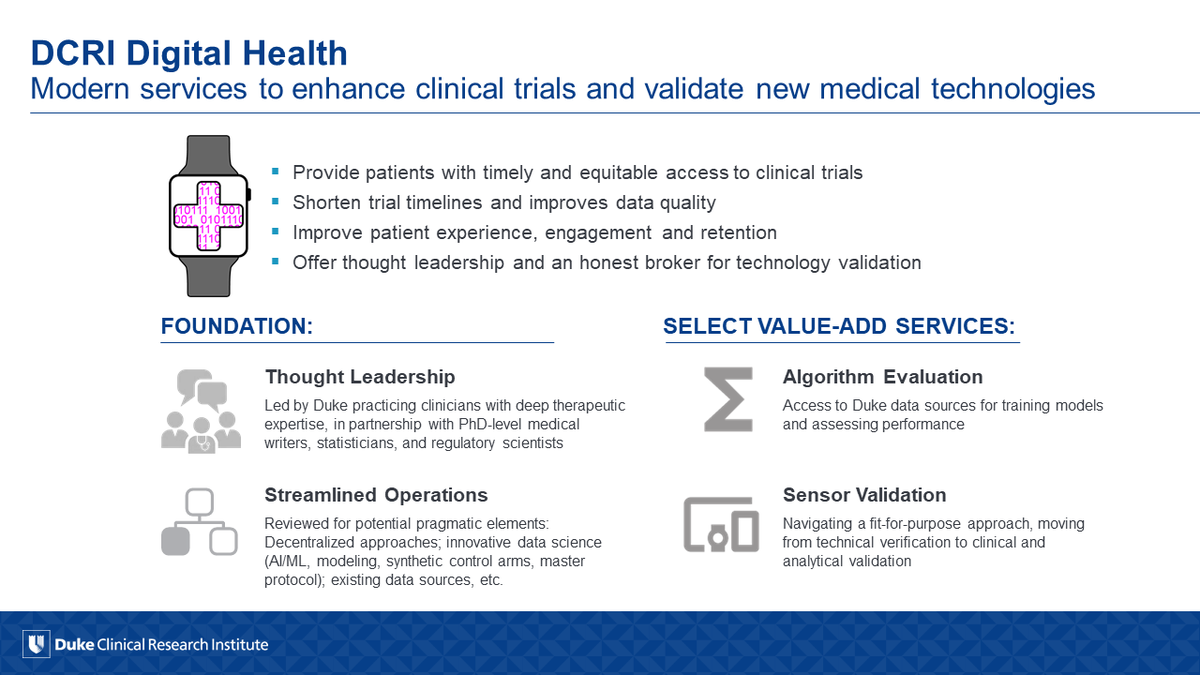 The DCRI-led Round Table on digital health hosted by @FudimMarat and Ethan Fricklas served as a great way for those across Duke to discuss the future of the field, along what the DCRI can offer to enhance clinical trials and validate new medical technologies, as shown below.