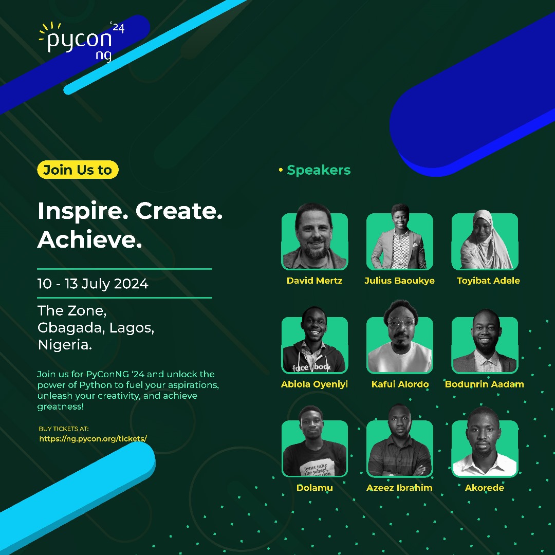 PythonNigeria's tweet image. SPEAKERS ALERT ‼️ ‼️ ‼️
Bringing to your faces the FIRST SET of speakers and brilliant minds gracing PyConNG 2024's stage.
@KayTechie @Teebarh_
@Beee_sama @Kafui4k
@Dolzy3 @AkoredeHabeebu1
Watch this space for more details on their talks!
#PyConNG #PythonConference