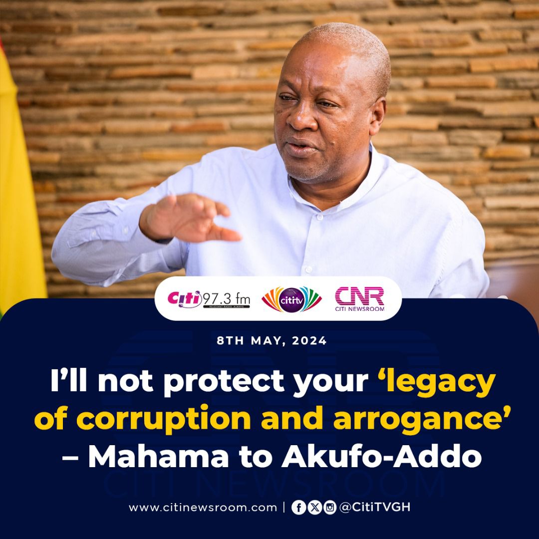 I'll not protect your 'legacy of corruption and arrogance' - Mahama to Akufo-Addo

#Together4Change2024 
#Mahama24HourEconomy 
#LetsBuildGhanaTogether
@AnnanPerry @SammyGyamfi_