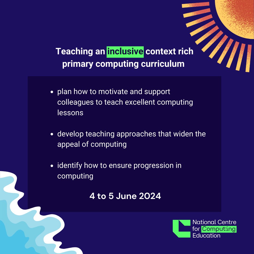 WeAreComputing's tweet image. Warm up your computing knowledge before the #summerofcomputing begins by trying one of our primary residentials ๐
๐ค meet likeminded teachers
๐ learn in a classroom environment
๐ซ delivered by subject experts
Find out more with our latest blog!
๐ ncce.io/ivzh4h
