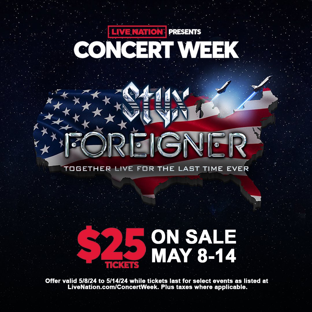 .@LiveNation’s Concert Week kicks off today, which means you can get tickets to our upcoming shows for $25, while supplies last through May 14th. Head to LiveNation.com/ConcertWeek for details. See you at the shows!