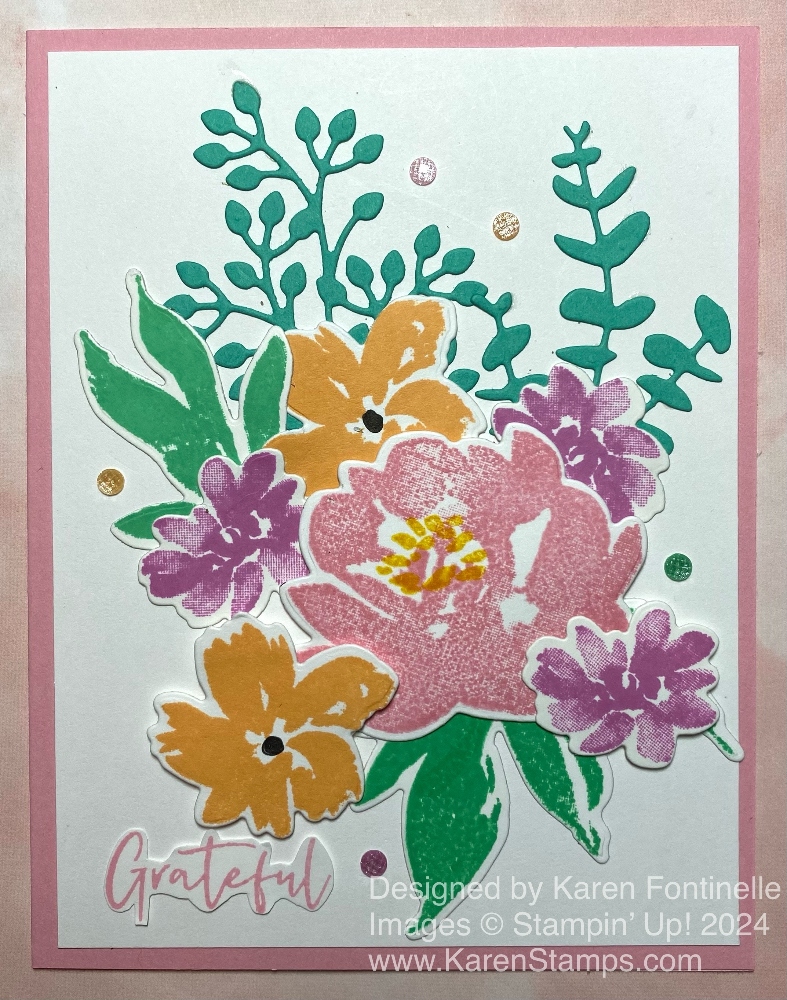Make this for a Mother's Day card with the Textured Floral Stamp Set & Dies.  Or this card would work for any other occasion! Just add a greeting you like!  Mother's Day is Sunday, May 12th! karenstamps.com/textured-flora… #stampinup #MothersDay #cardmaking #carddesign #stampinupcards
