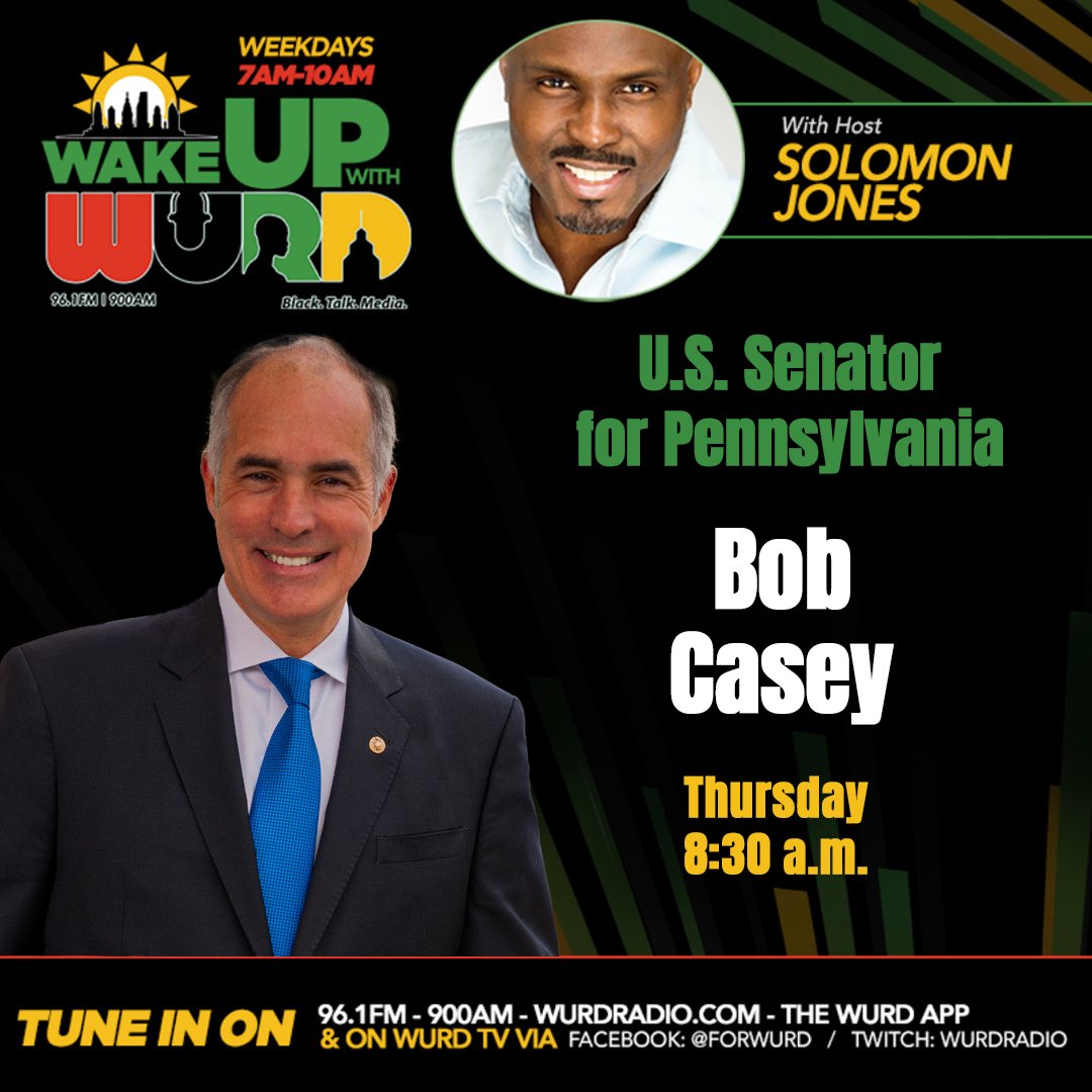 Don’t miss ‘WAKEUP WITH WURD’ on Thursday, May 9th, 8:30 AM ET!

Special guest United States Senator for Pennsylvania, Bob Casey discusses PA’s future & the US election.

Tune in for a vital talk on our nation’s path forward.

#Election2024 #CommunityVoice #WURDRadio