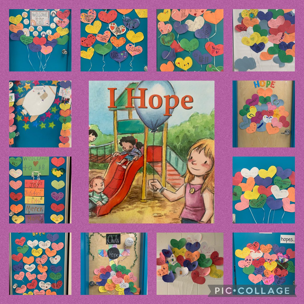 Using a beautifully written book, I Hope, written by @16annelou, our school showcased that we are called to love as people of hope! What beautifully decorated doors!
