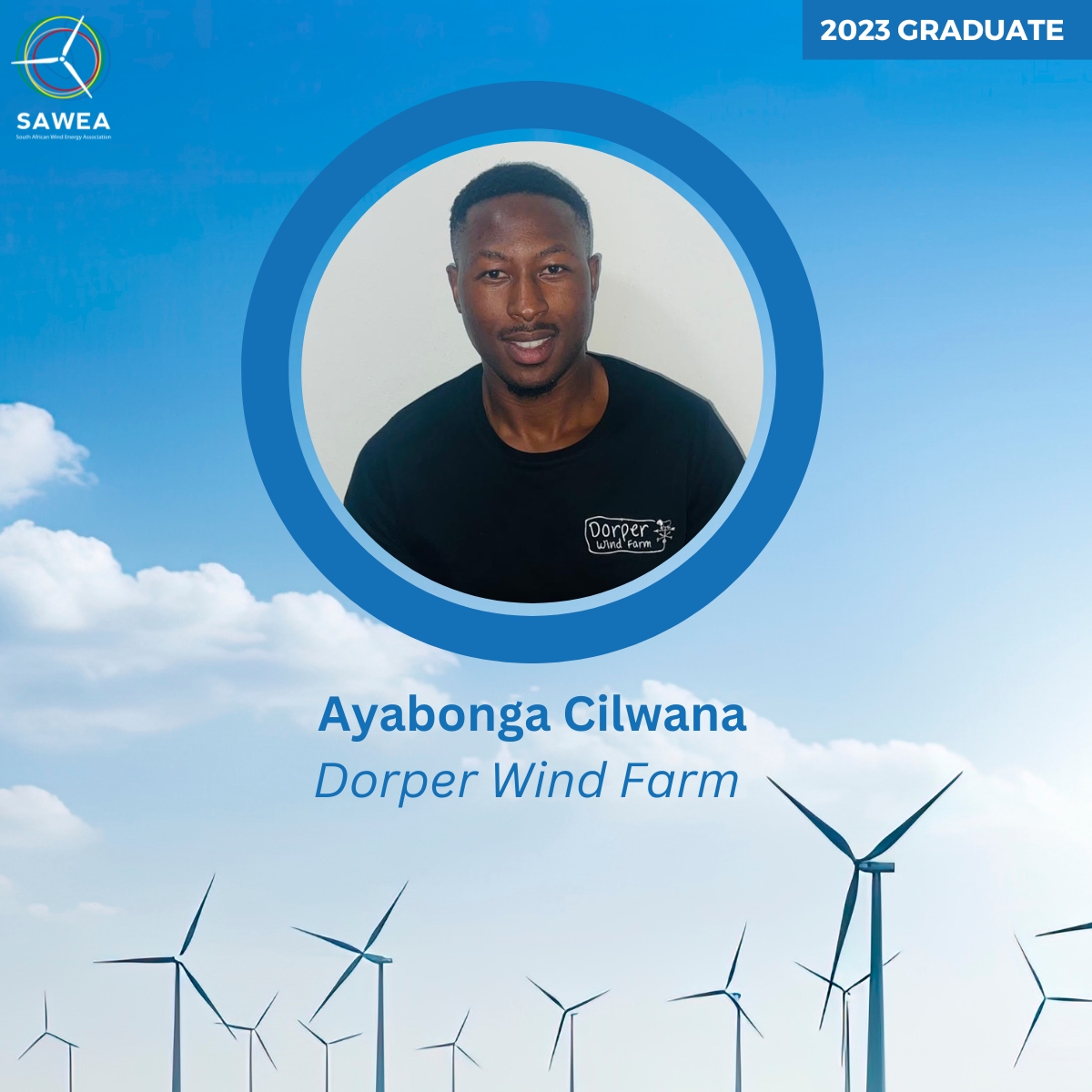 GRADUATION SEASON 👨‍🎓 Congratulations to Dorper Wind Farm's intern, Ayabonga Cilwana for completing his National Diploma in Electrical Engineering at the @WalterSisuluUni . #2023graduate #leadingwithwind #sawea