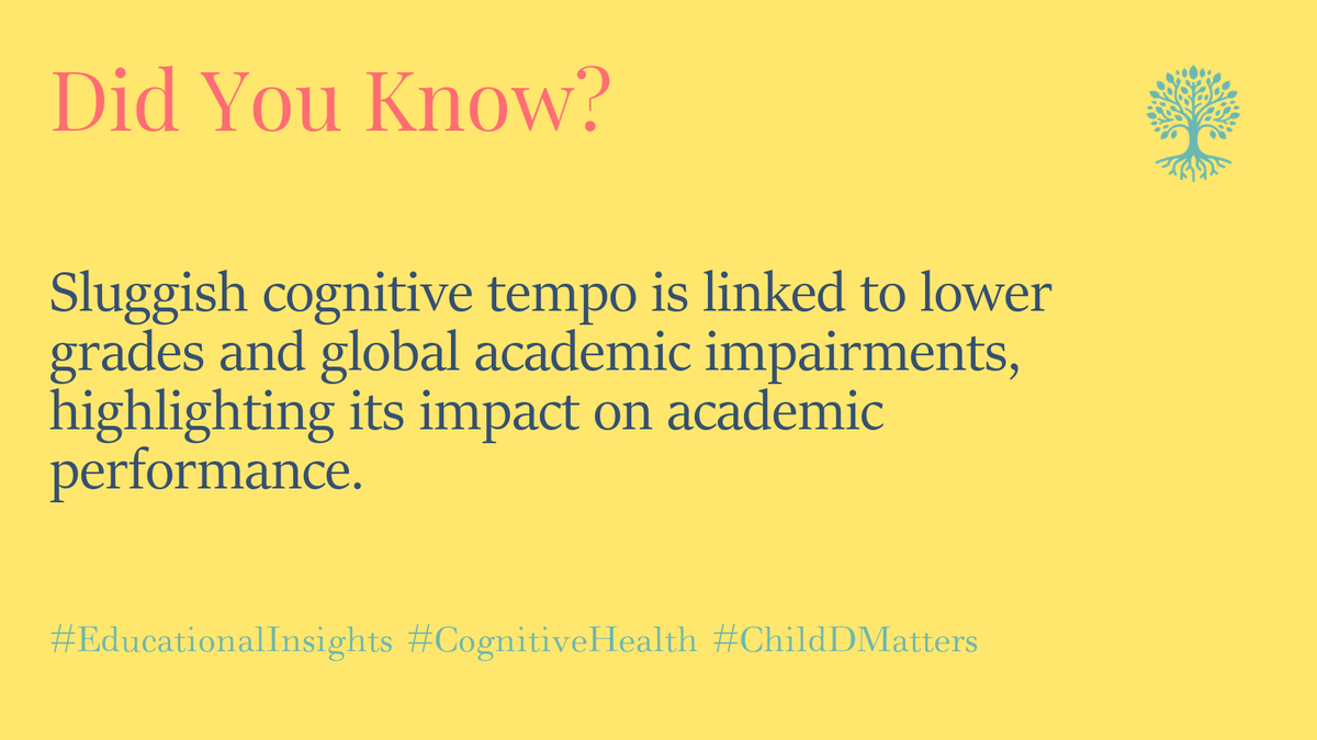 Sluggish cognitive tempo is linked to lower grades and global academic impairments, highlighting its impact on academic performance. #EducationalInsights #CognitiveHealth #ChildDMatters 1/5