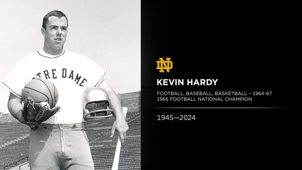 We mourn the loss of multi-sport alumnus Kevin Hardy and honor the impact he had on Notre Dame and the community as a whole. We lift our prayers for Kevin’s family and all those who loved him. 🔗 bit.ly/3JXe75q