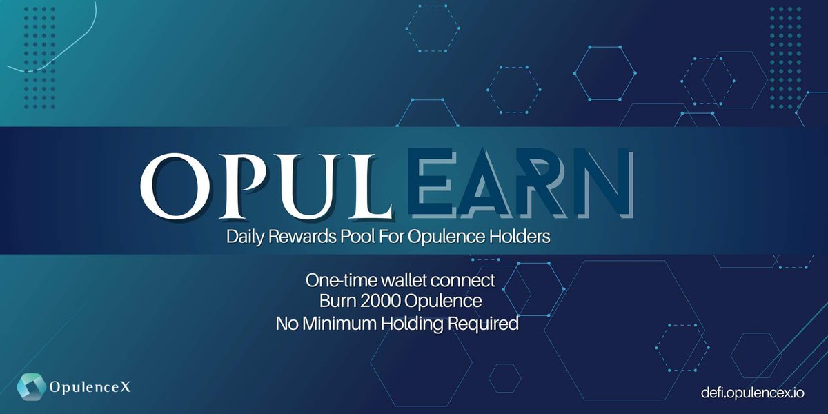 One of the best passive earning in #XRPL 💯 No min holding requirement 👌any amount of $Opulence token is qualified you just have to register your wallet. #OpulEarn

2000 $Opulence token needed to register (burn🔥)

defi.opulencex.io/opulgainz/opul…

#OpulenceX #OPXMarketplace #DeFi