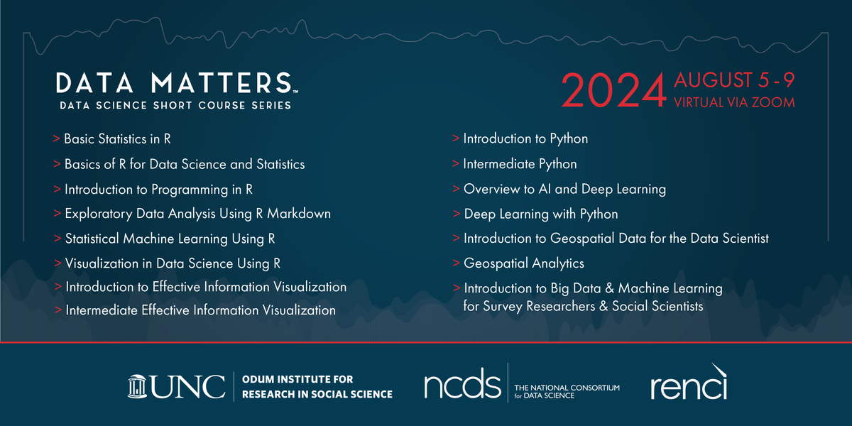 Check out the #DataMatters website to learn about the different courses offered at our August event. Data Matters courses are aimed at students / professionals in business, research + government. #datascience #dataanalytics #bigdata #python #rstats #data

datamatters.org