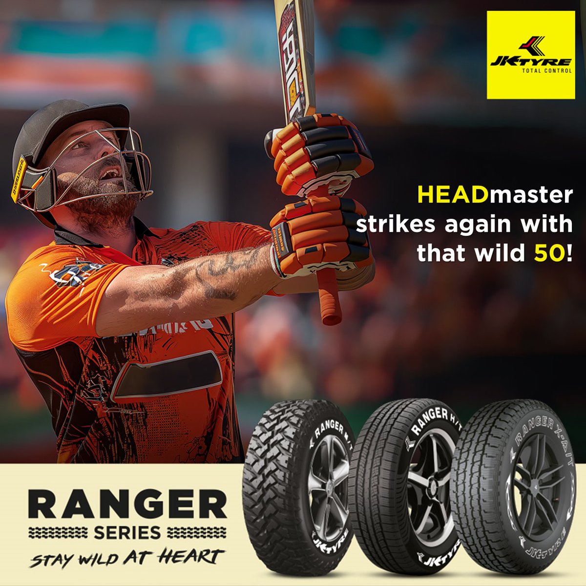 That wild 50 is taking the team aHEAD just like a ride with our Ranger series tyre.

Check out the #RangerSeries from JK Tyre, built for adventures, and multiple terrains, for those who are ‘Wild at Heart’.

#JKTyre #IndianT20League #Lucknow #Hyderabad