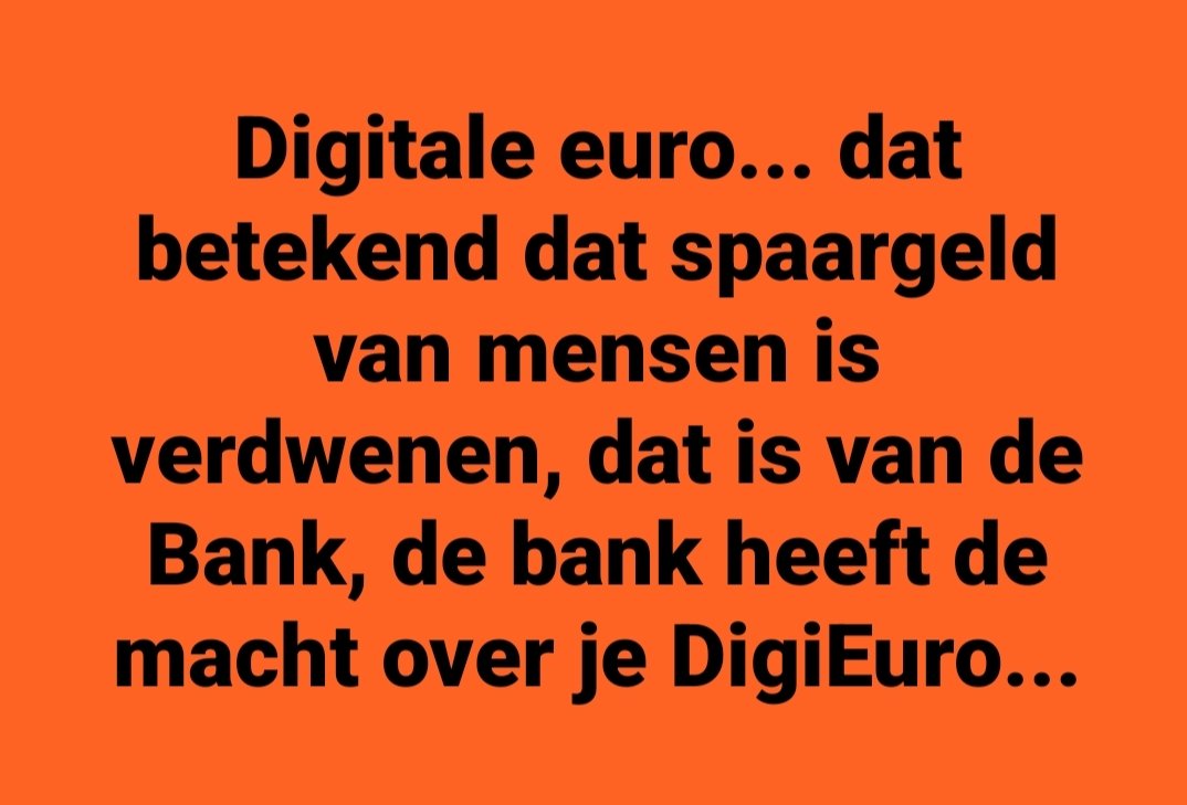 @BertKrale @NOS De EU rooft nu van Rusland, en straks bij invoering CBDC /#DigiEuro rooft EU het van ons EU burgers, dan zijn wij ons spaargeld kwijt tenzij we massaal bij....... 
👉#EUelection2024 stemmen op rechts #FvD ❤️ dan kunnen we nog redden wat er te redden valt!