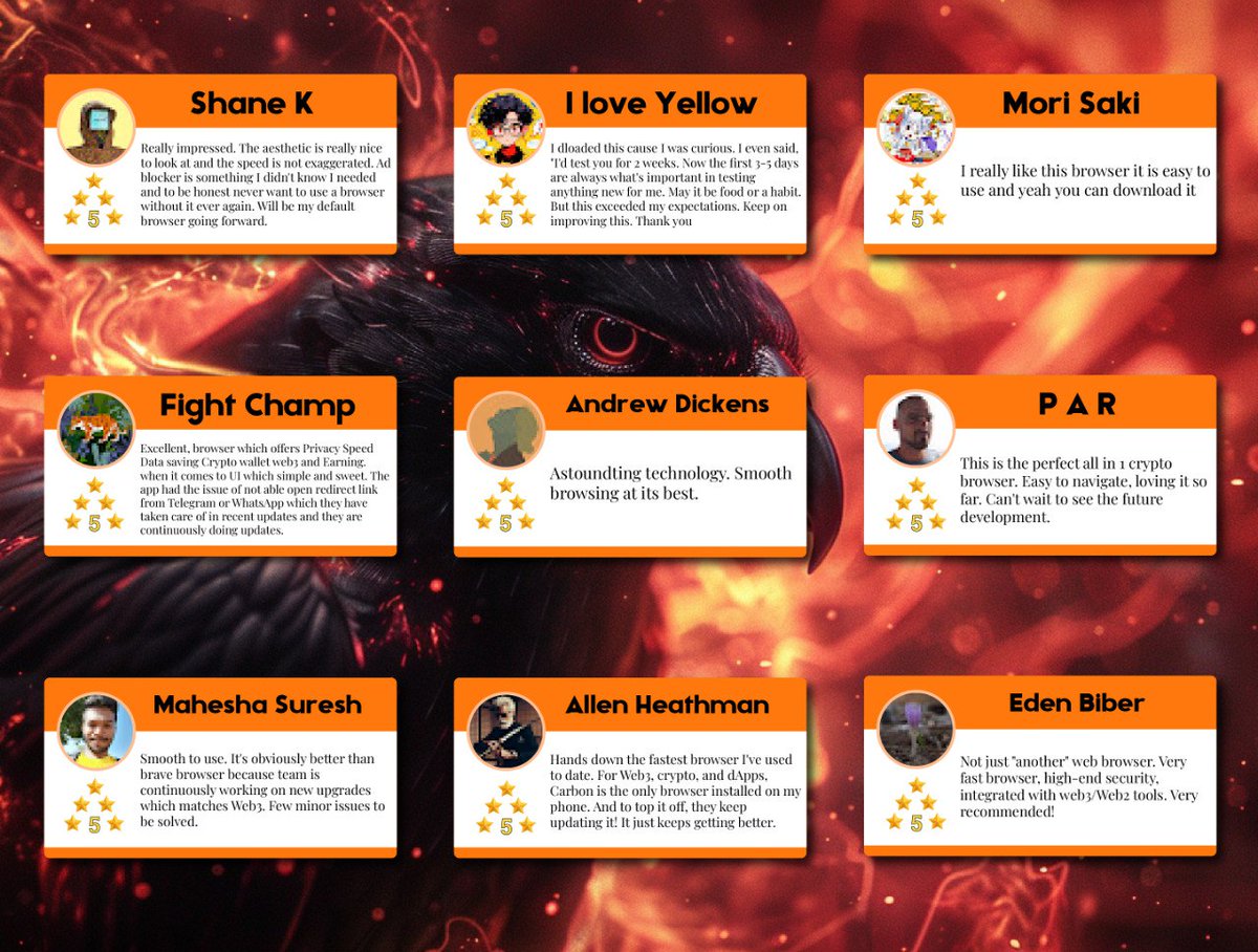 ⭐️ CARBON BROWSER TESTIMONIALS ⭐️ GM $CSIX Community! Carbon Browser is  racking up 5 star reviews on the Google Playstore, check out what they  said! LFG!🔥 #CarbonBrowser #CSIX #Browser