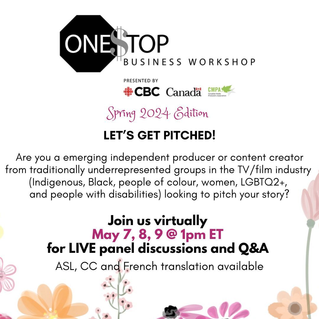 If you are a pre-emerging or emerging equity deserving creator or producer, One Stop Business Workshop is for you! Join us virtually on May 7, 8 and 9 @ 1pm ET to hear from industry experts explain how to pitch your story. Get your free ticket: buff.ly/3waMjr2