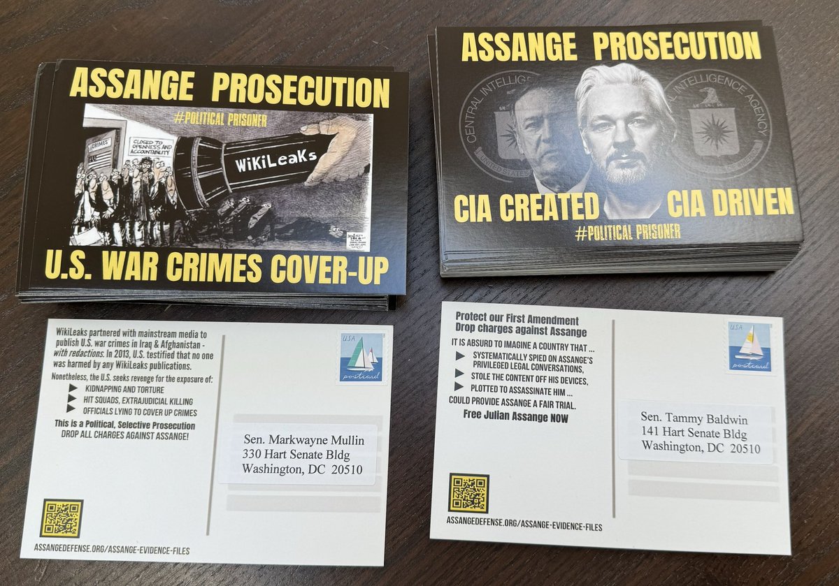 Thank you ⁦@Plucille54⁩ for these awesome postcards I will now embark on sending! Thank you for all your hard work to make it easy for all to participate in this urgent campaign to #FreeJulianAssange! Postcards, letters & calls to our Reps daily for #HR934
