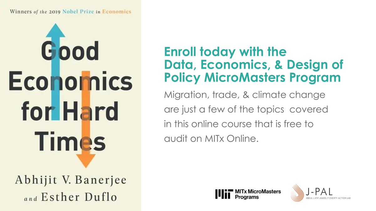 Economics plays a crucial role in addressing many global challenges 🌐#AbhijitBanerjee & #EstherDuflo consider this and more in their online #DEDP course, Good Economics for Hard Times: bit.ly/3Utkzaw