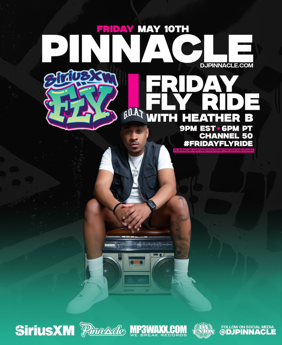 DJPINNACLE's tweet photo. Back on your @SIRIUSXM airwaves!! Make sure you lock in with me on @SiriusXMFLY for the Friday Fly Ride with @thehappyhourwHB 📻

#djpinnacle https://t.co/JFQxP03qLz