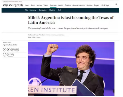 🟢🇦🇷 Según el diario The Telegraph: Argentina está pasando de importar energía a ser “exportadora neta de hidrocarburos” destacando que la producción petrolera puede devolver al país a los primeros puestos económicos en los próximos años gracias al potencial de Vaca Muerta.