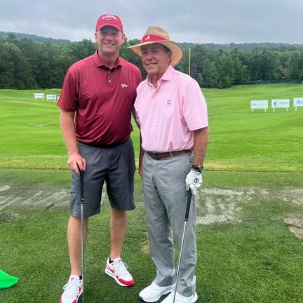 Kalen DeBoer and Nick Saban on the range of the Regions Traditions Pro-Am