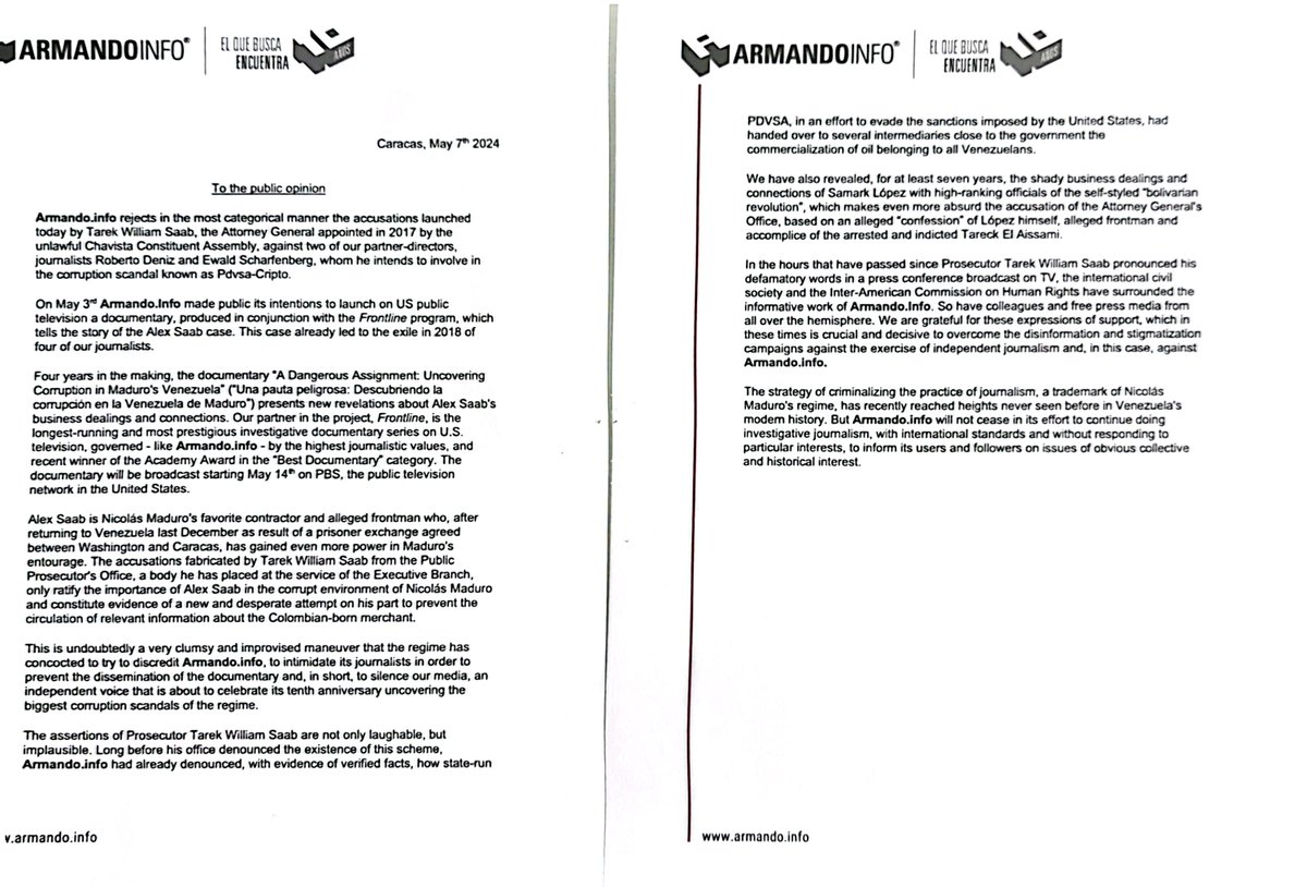 Dear English-speaking friends and colleagues: Since yesterday @ArmandoInfo is under attack by the Venezuelan government. If interested in learning more about the situation, just read the press release below.