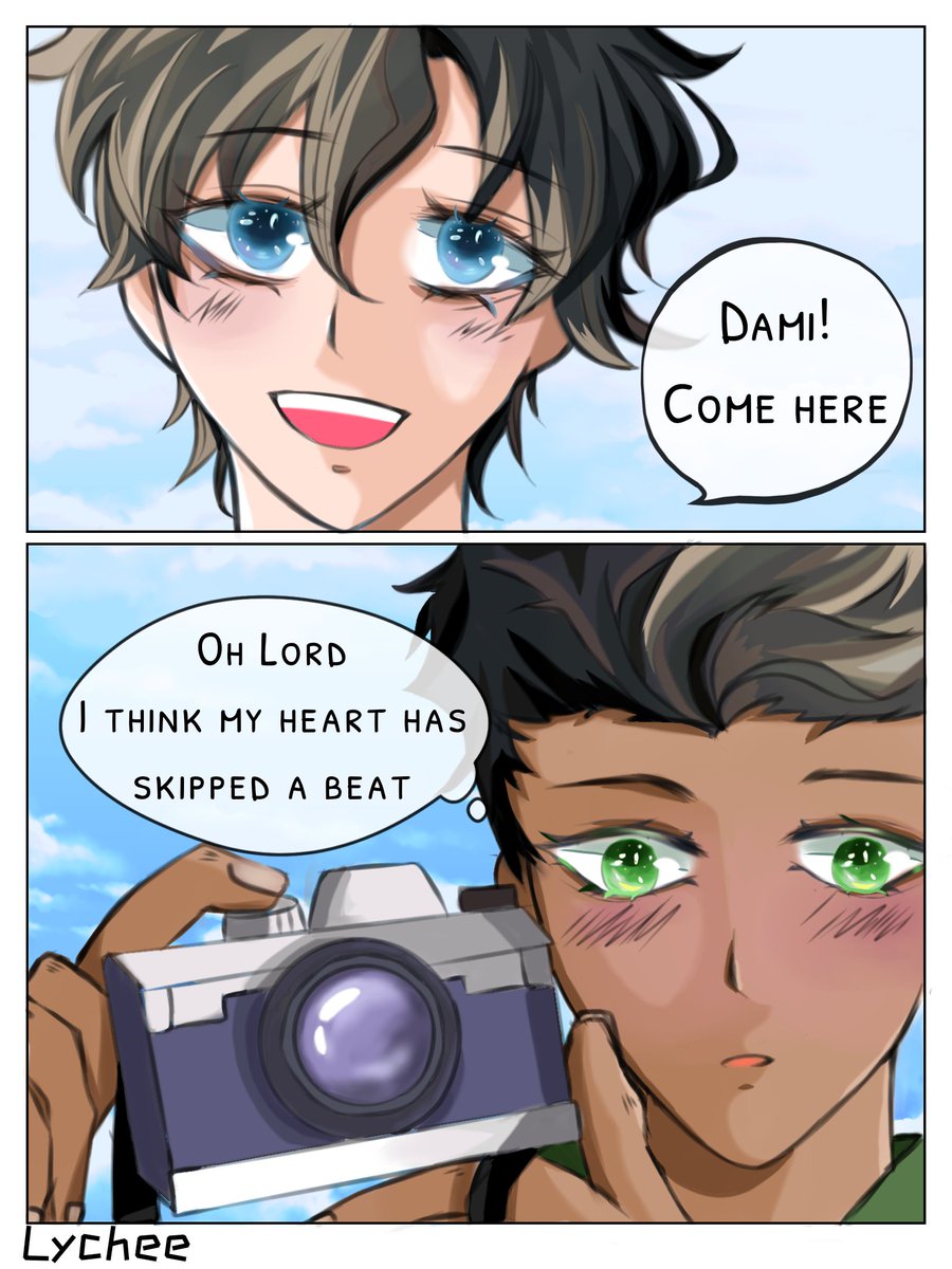 #supersons #jondami

Was ketching this while listening to 'From the start'

They spend time going picnic together

When Dami takes a photo for Jon, he suddenly realizes how beautiful Jon's smile is
