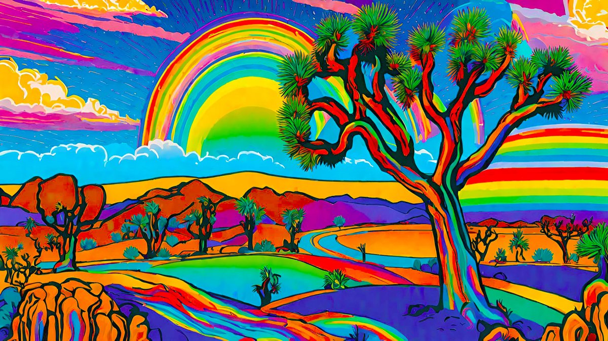 RainbowCowboyJT's tweet photo. GM all!
Just remember...nothing is what it seems. Go color yourself something special.
'92:4U am' - a dreamscape by RainbowCowboyJT. digital. mojave desert. received at 92:4U am. joshua tree, california. believe.
#nft #nftart #generativeart #dam #damzine #rainbowcowboyjt #art https://t.co/2k68paNW6r