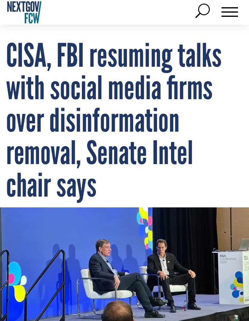 #BREAKING_NEWS #FBI #CISA #ElectionHQ

🚨BREAKING REPORT: According to Senate Intelligence Committee Chairman Mark Warner, the Cybersecurity and Infrastructure Security Agency (CISA) and the FBI are restarting discussions with social media companies about removing what they feel…