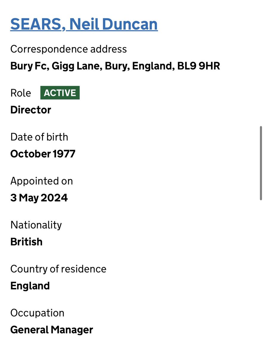 On 03 May Neil Sears was appointed director of Bury Football Club (2019) Ltd. Neil is now Secretary, CEO and a Director of @buryfcofficial. Why has Neil been appointed a director? Does Neil have voting rights? Why were #BuryFC members not consulted?