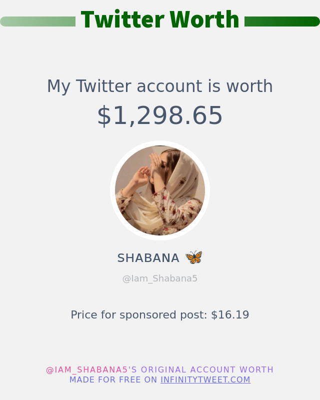 My Twitter worth is: $1,298.65

➡️ infinitytweet.me/account-worth