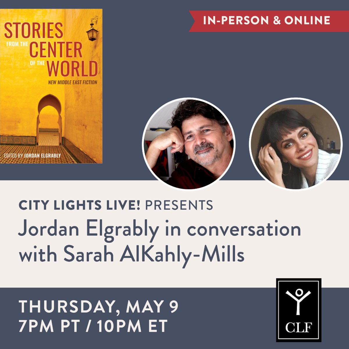 City Lights Books (@citylightsbooks) on Twitter photo This Thursday, <a href="/JordanElgrably/">Jordan Elgrably</a> will be in conversation with <a href="/sarahkahlymills/">Sarah AlKahly-Mills 🇱🇧 سارة الكاحلي ميلز</a> for the launch of STORIES FROM THE CENTER OF THE WORLD: New Middle East Fiction, published by City Lights. Register here: citylights.com/events/debbie-… This Thursday, <a href="/JordanElgrably/">Jordan Elgrably</a> will be in conversation with <a href="/sarahkahlymills/">Sarah AlKahly-Mills 🇱🇧 سارة الكاحلي ميلز</a> for the launch of STORIES FROM THE CENTER OF THE WORLD: New Middle East Fiction, published by City Lights. Register here: citylights.com/events/debbie-…