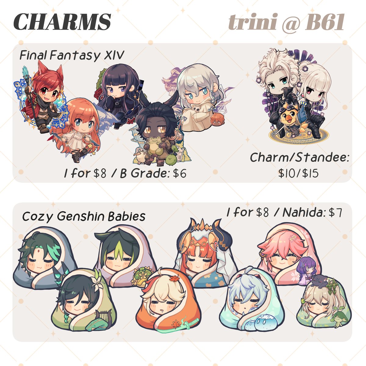 triniten's tweet image. HI FRIENDS!!!! I'll be boothing at #doujima2024 this weekend, feel free to come by and bother me and my friends!!!
Not much to add to my catalogue this time, but you can enjoy my HSR charms! (1/2)

#doujimacatalogue #doujimasg #doujima #doujimacatalogue2024