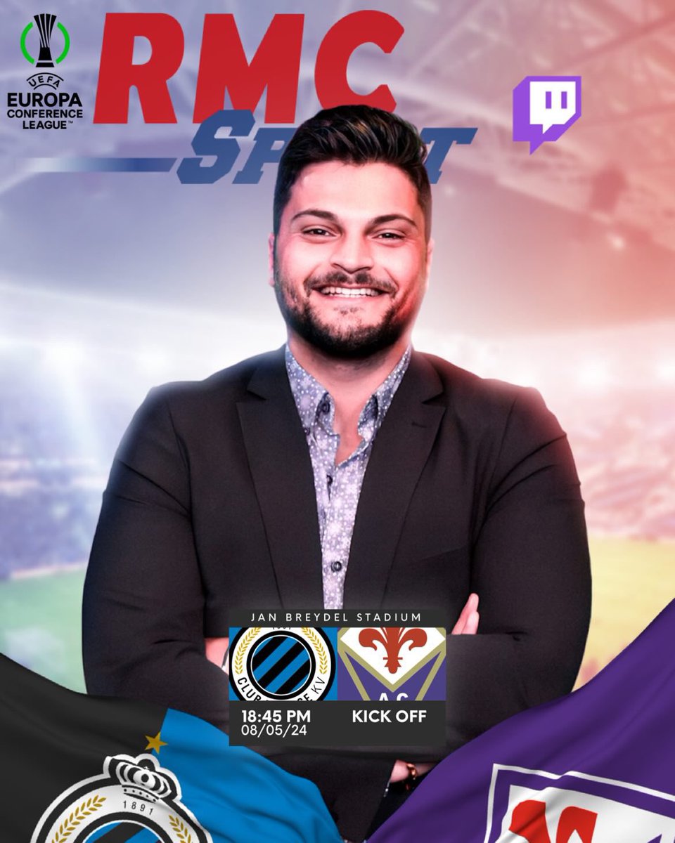 🇪🇺 UN MOMENT HISTORIQUE ! 🔵⚫️ C’est PARTI & EN GRATUIT sur le Twitch d’@RMCsport ! 🏆 Le #Clubbrugge parviendra t-il à l’EXPLOIT contre la #Fiorentina ? 🟣🖥️ ÇA SE PASSE ICI !! 👉🏼 twitch.tv/rmcsport #UECL #ACFCLU