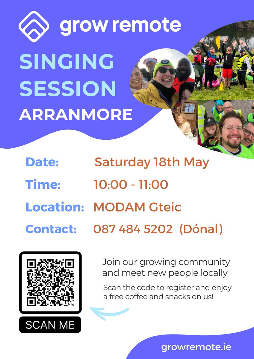 We are delighted to host a unique event at #MODAM with our friends at @GrowRemoteIrl as part of @FeileRoiseRua. Join us for a singing session hosted by @donalkearney and friends for an informal get together, sing song, coffee and snacks. Register; eventbrite.ie/e/singing-sess…