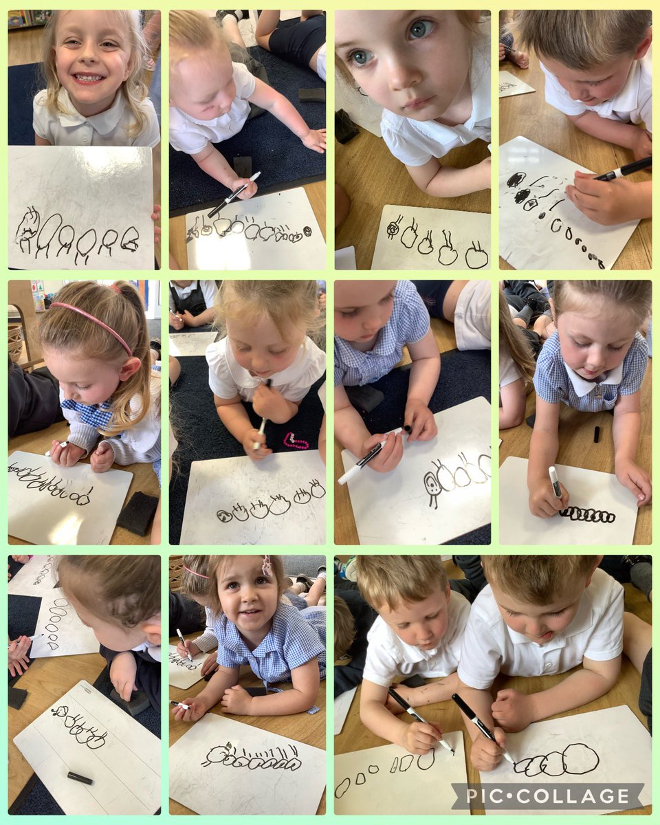 In today’s Pen Disco we discovered that simple marks and shapes can be used to represent objects when put together - circles, lines and an upward curve created a very happy caterpillar! 🐞 🐞we were very impressed with your pen control and progression. @BarntonMissR @HavesMrs