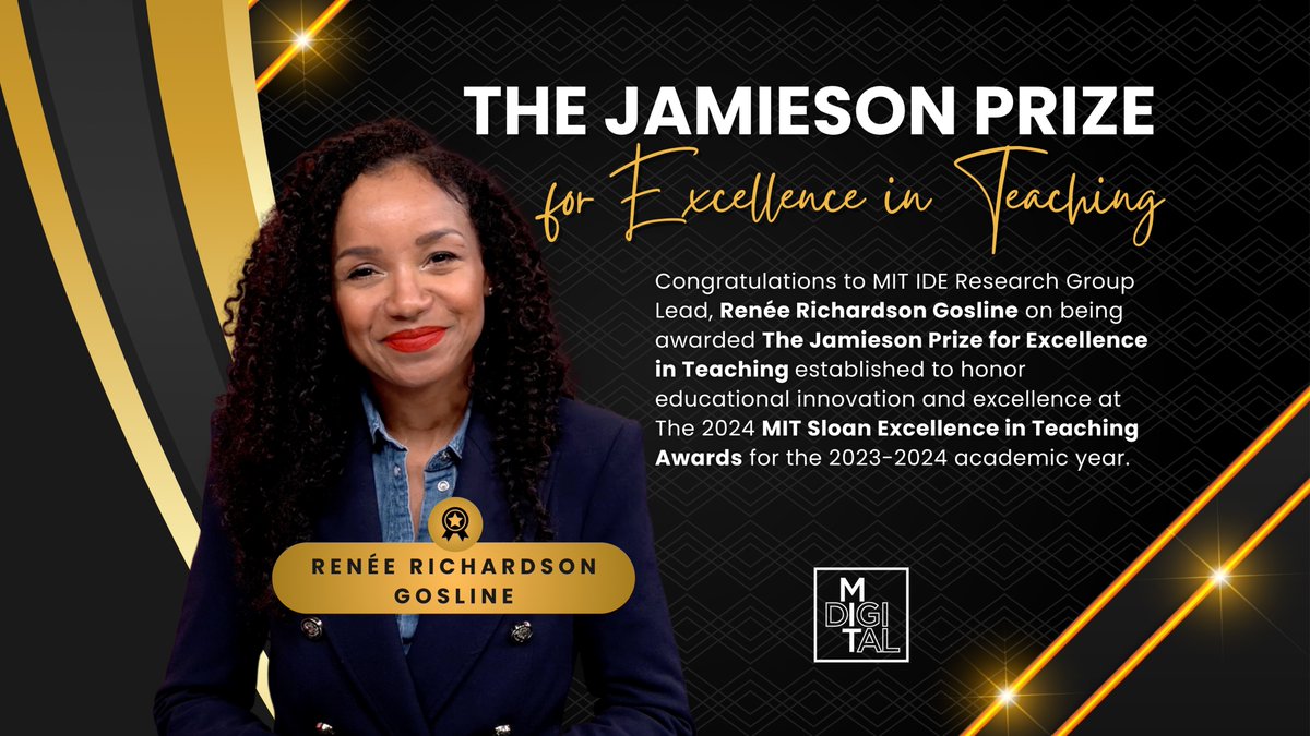🎉Help us congratulate @reneegosline, @mit_ide Research Group Lead, on being awarded the @MITSloan Jamieson Prize for Excellence in Teaching, established to honor educational innovation and excellence. Keep up the amazing work, Renée!