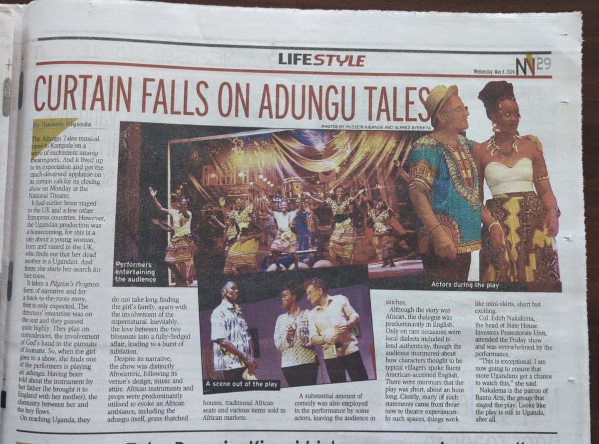 Today's @newvisionwire features the #AdunguTalesMusical: A journey to Africa-my ancestral home.

Take a quick read on Page 29.